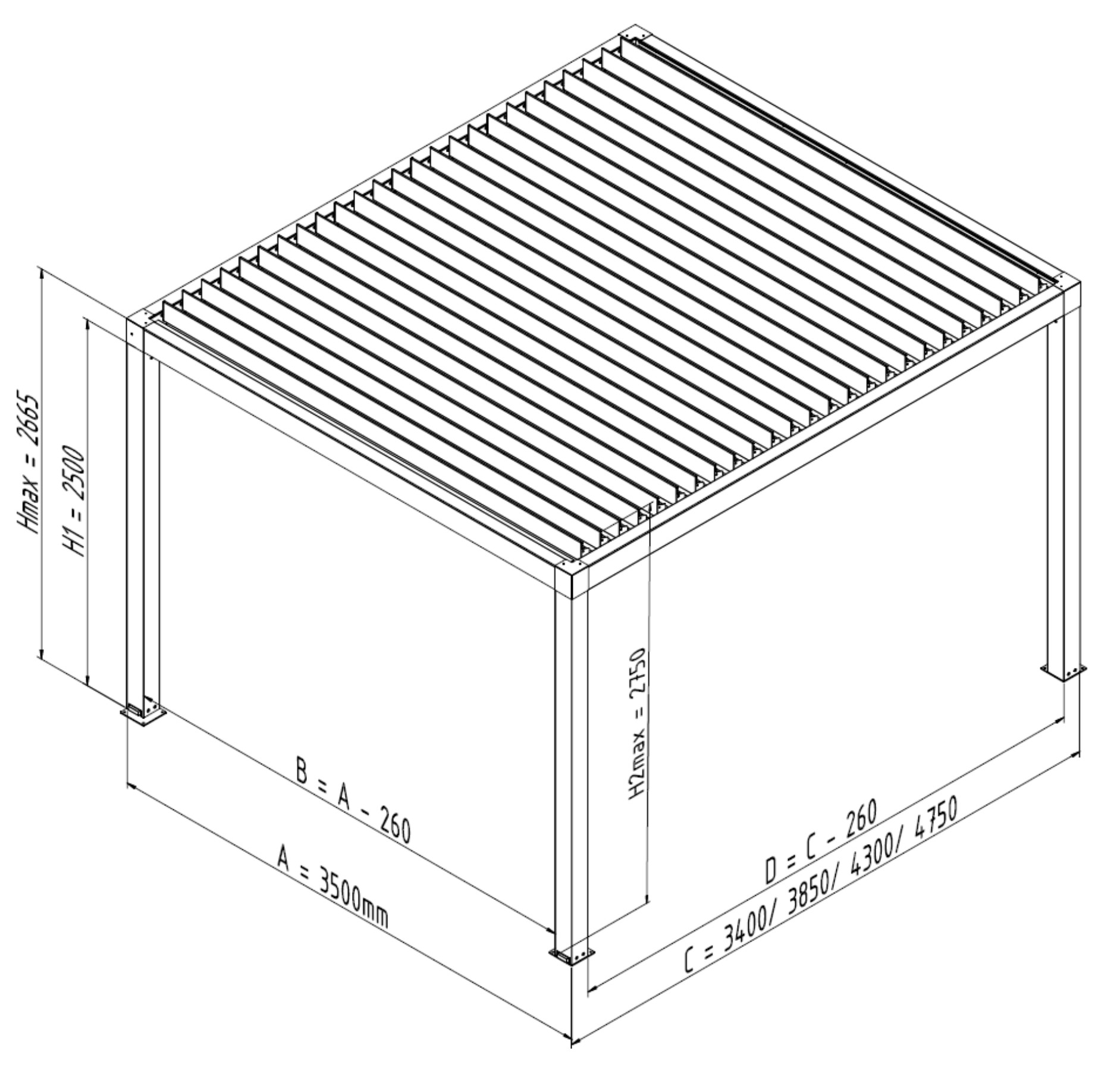 Pergola SB350 autoportante monomodulo