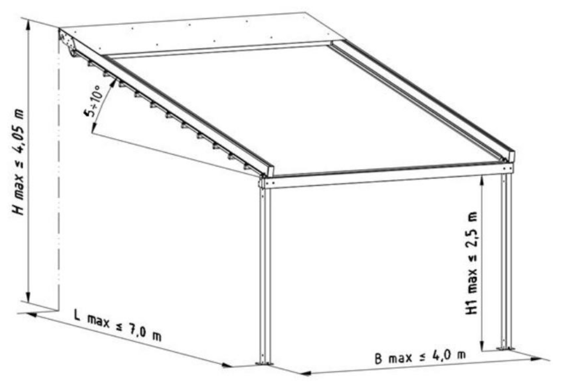 Pergola SOLID addossata a parete monomodulo