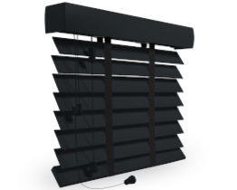 Tende veneziane in legno nero con spessa barra inferiore in legno