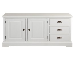 Cassettiera Brighton con 3 cassetti e 2 ante, colore bianco.