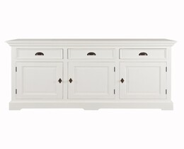 Cassettiera Brighton con 3 cassetti e 3 ante, colore bianco.