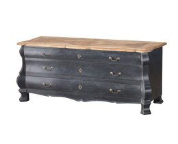 Cassettiera Lawrence 160x50x85, colore nero antico e naturale