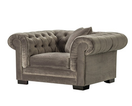 Poltrona Chesterfield Classica in velluto grigio 118x96x77cm